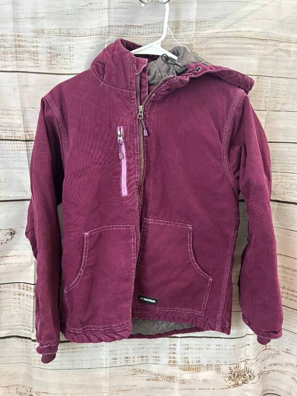 Berne Jacket Women's Medium Hooded Insulated Canvas Workwear Tech Duck WHJ64PLM